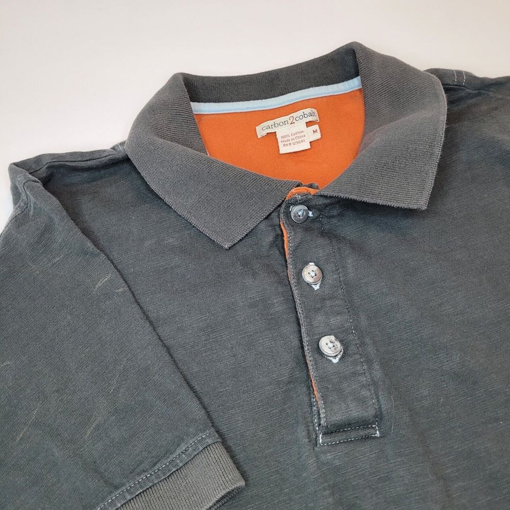 Carbon 2 Cobalt Polo Shirt Mens‎ Medium Gray Orange Double Layer Short Sleeve